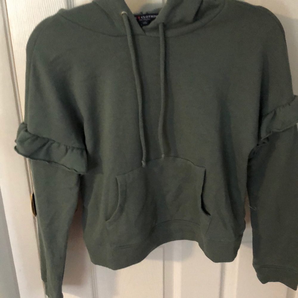 Cropped green ruffle hoodie